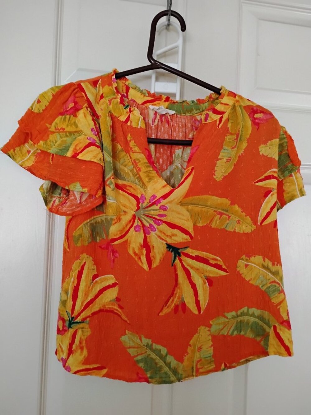 HAUTE HIPPIE Floral Ruffle Sleeves Blouse - Tropical Colorful